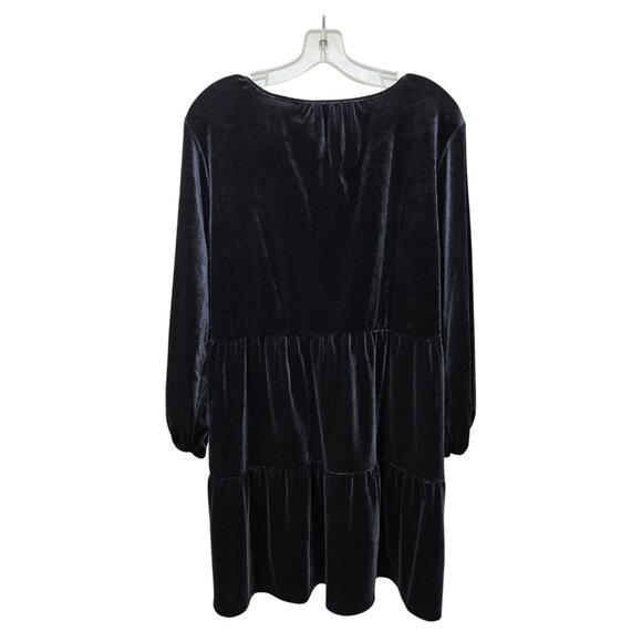 GAP Black Velvet Tiered Babydoll Dress Long Sleeve V-Neck Womens L Fairy Goth - Picture 6 of 7